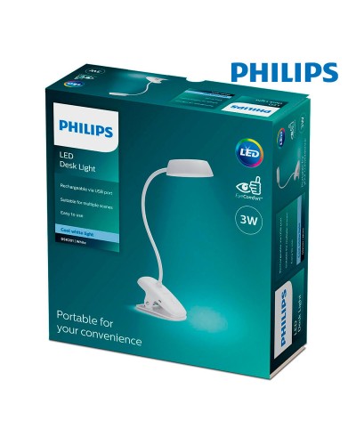 Philips White Table Lamp 3 W | Modern Design for Desks and Bedrooms
